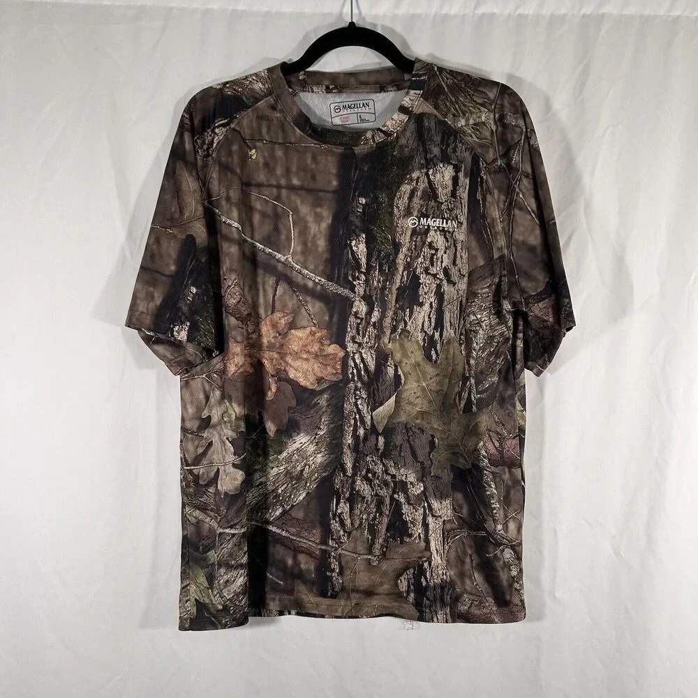 Magellan Shirt Men's Large Green Tree Camo Short Sleeve Crew Neck Hunting